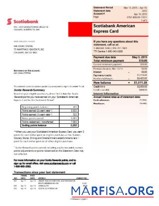 Downloadable Canada Scotiabank statement real example